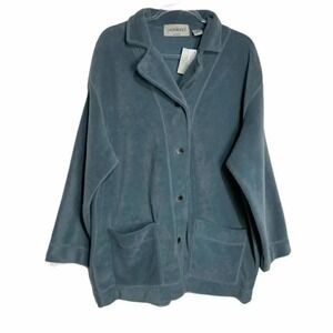 Weekend Fleece Jacket Blue Gray Button Front Pockets Cozy Coat Shacket Womens 1X